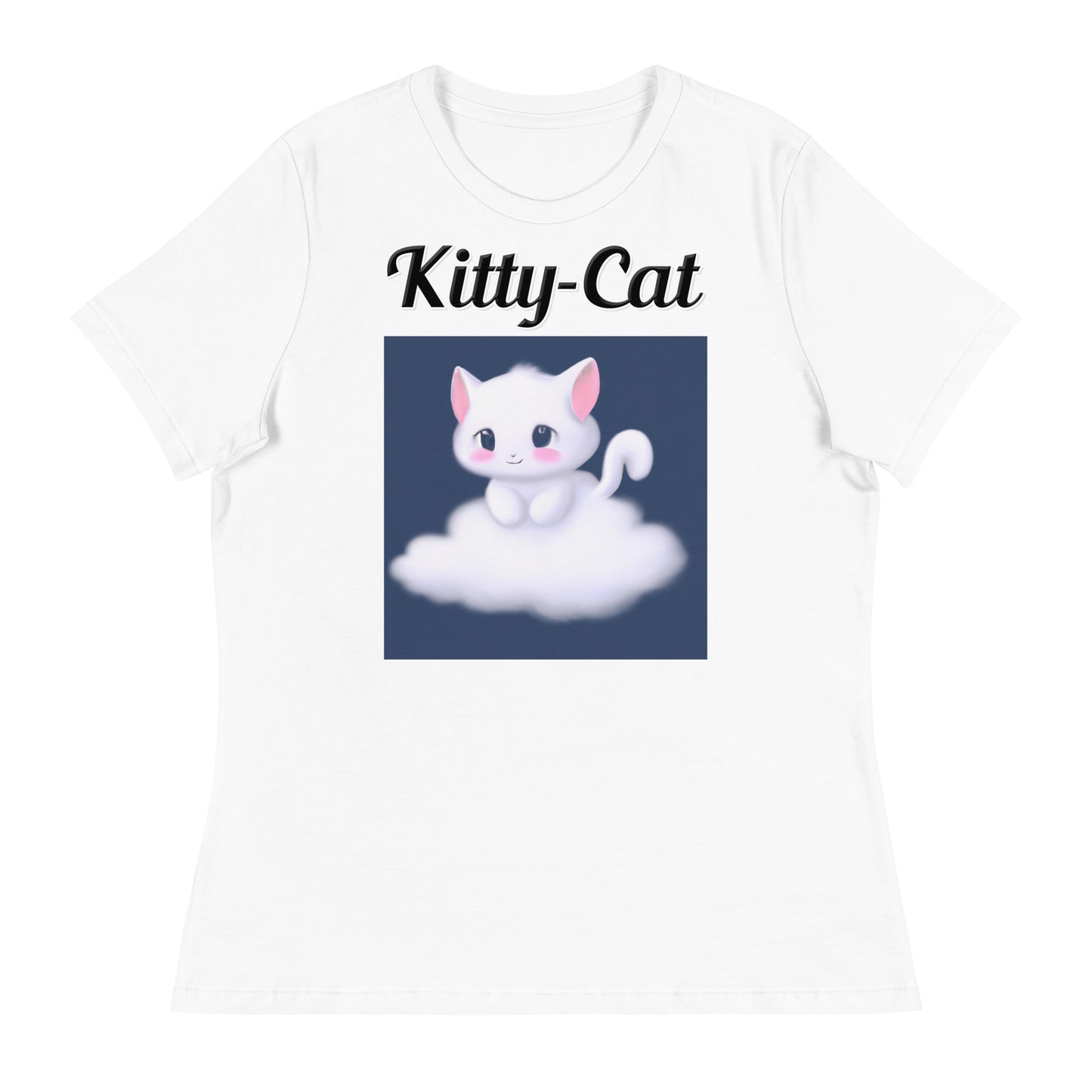 Women's White T-Shirt with text White Kitten On a Cloud with a text "Kitty-Cat" at $25.97 found at Personalizedpetlovergifts