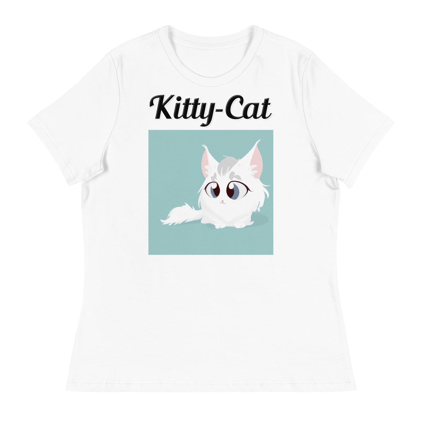 Women's White T-Shirt with text White Furball Kitten with a text "Kitty-Cat" at $25.97 found at Personalizedpetlovergifts