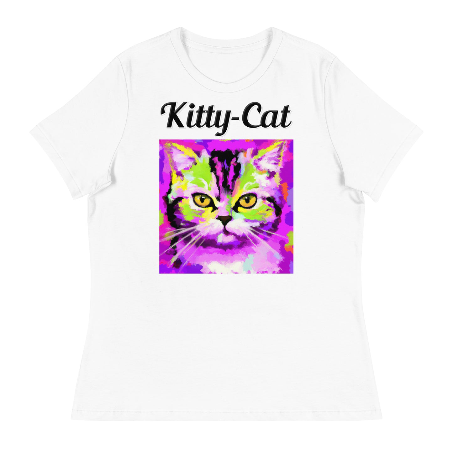 Women's White T-Shirt with text Trippy Cat with a text "Kitty-Cat" at $25.97 found at Personalizedpetlovergifts