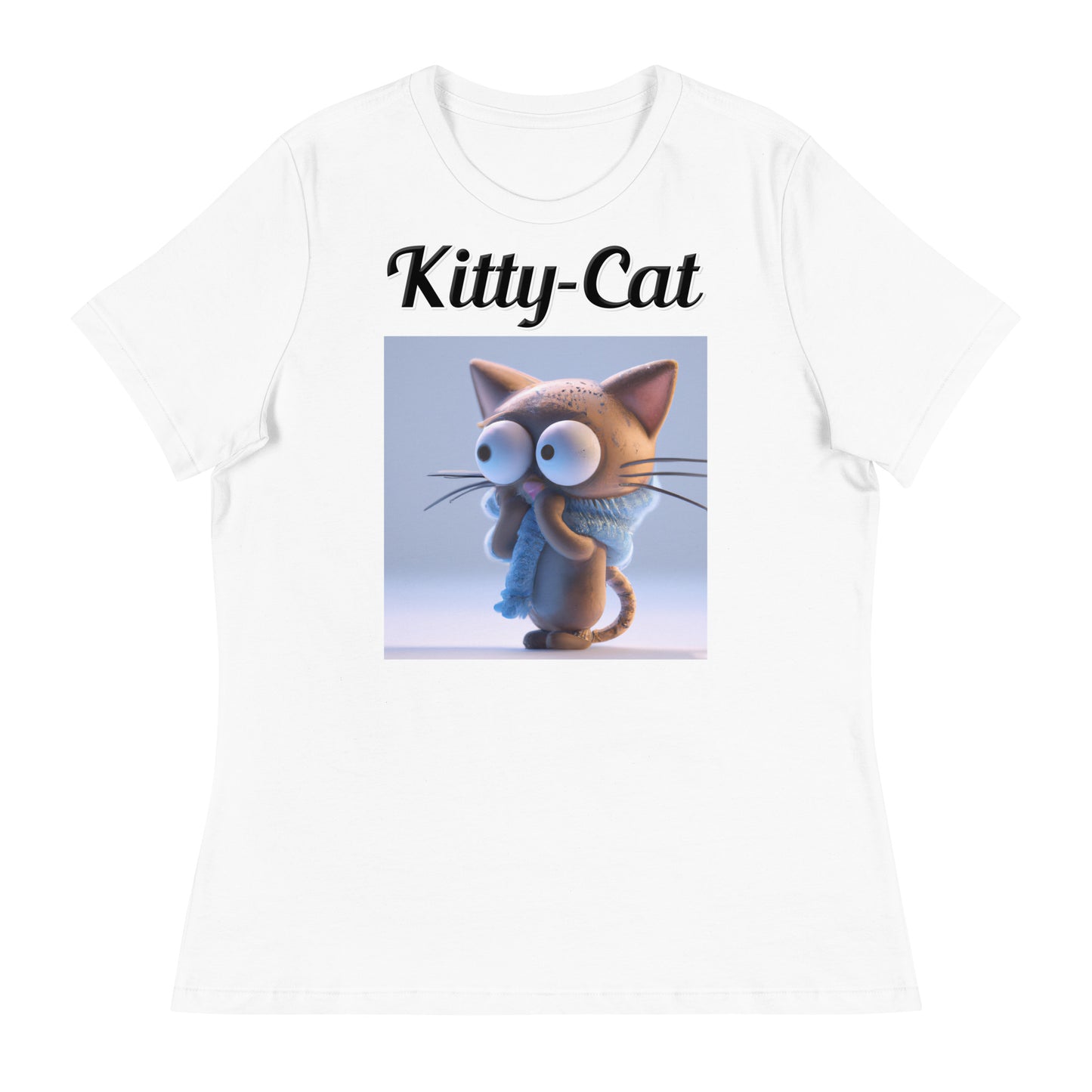 Women's White T-Shirt with text Surprised Kitten with a text "Kitty-Cat" at $25.97 found at Personalizedpetlovergifts