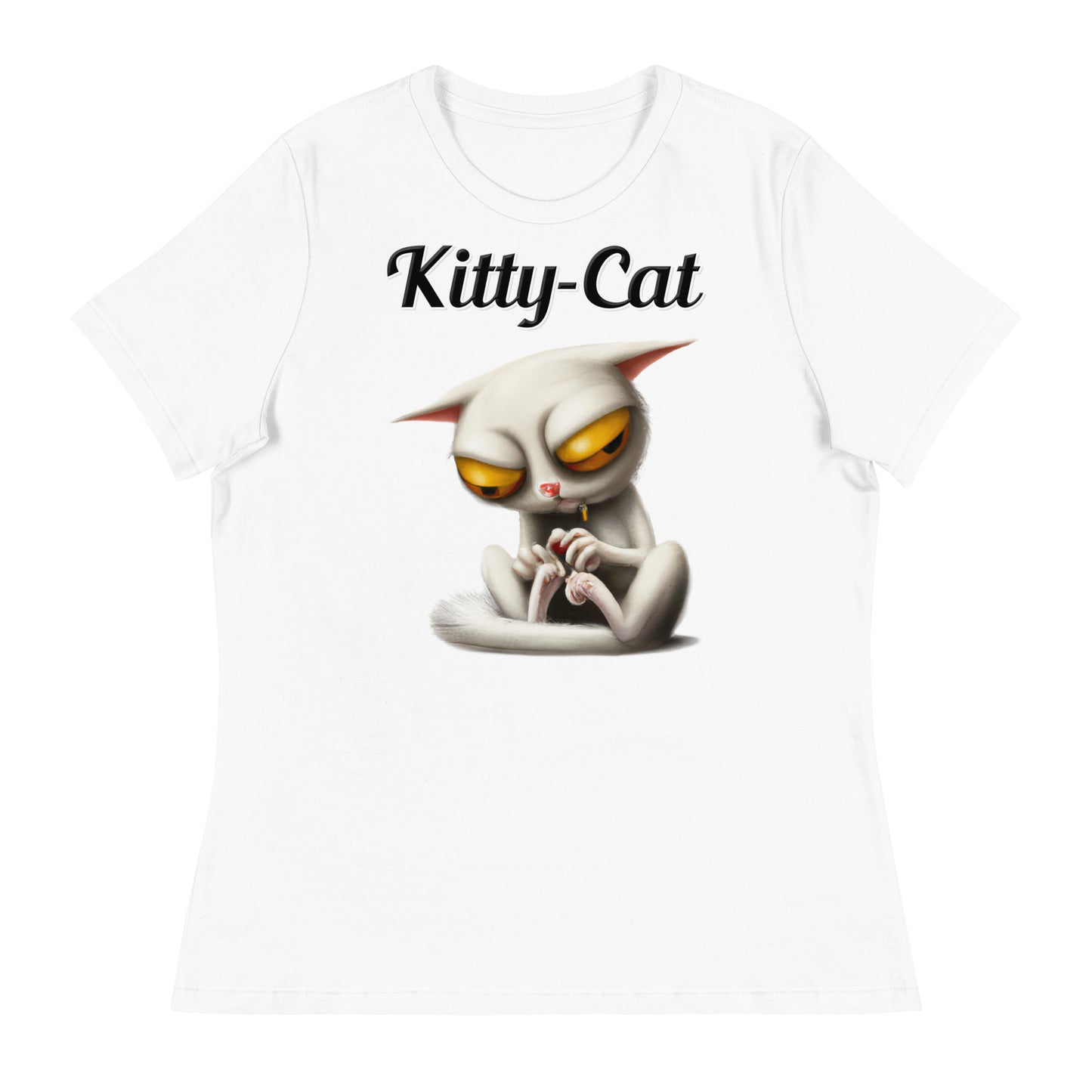 Women's White T-Shirt with text Strange Alien Cat with a text "Kitty-Cat" at $25.97 found at Personalizedpetlovergifts