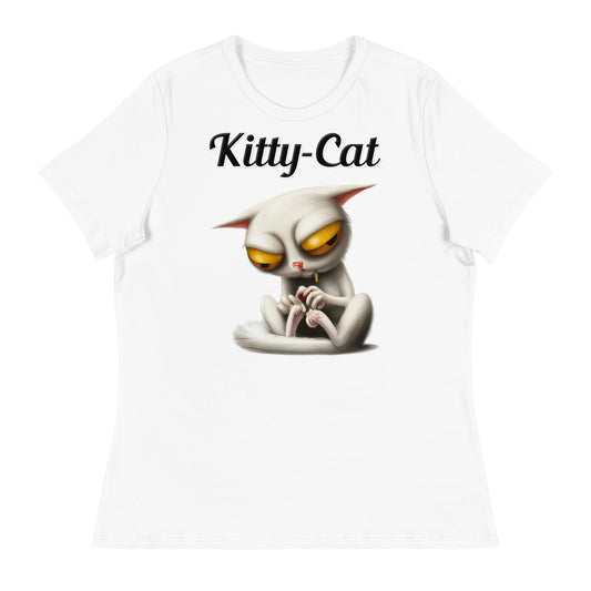 Women's White T-Shirt with text Strange Alien Cat with a text "Kitty-Cat" at $25.97 found at Personalizedpetlovergifts