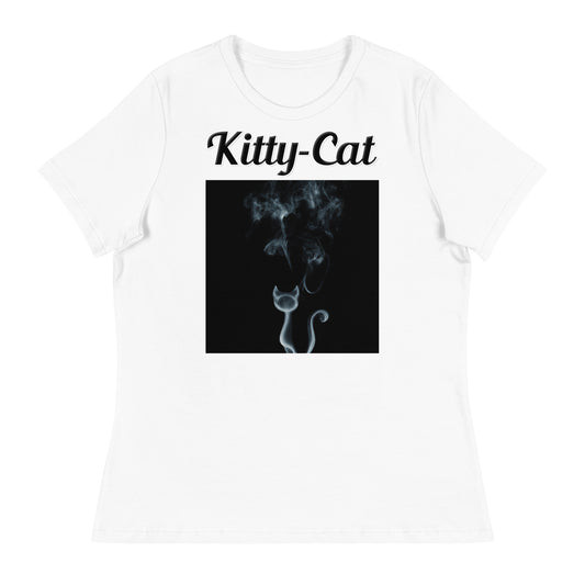 Women's White T-Shirt with text Smoky Cat with a text "Kitty-Cat" at $25.97 found at Personalizedpetlovergifts