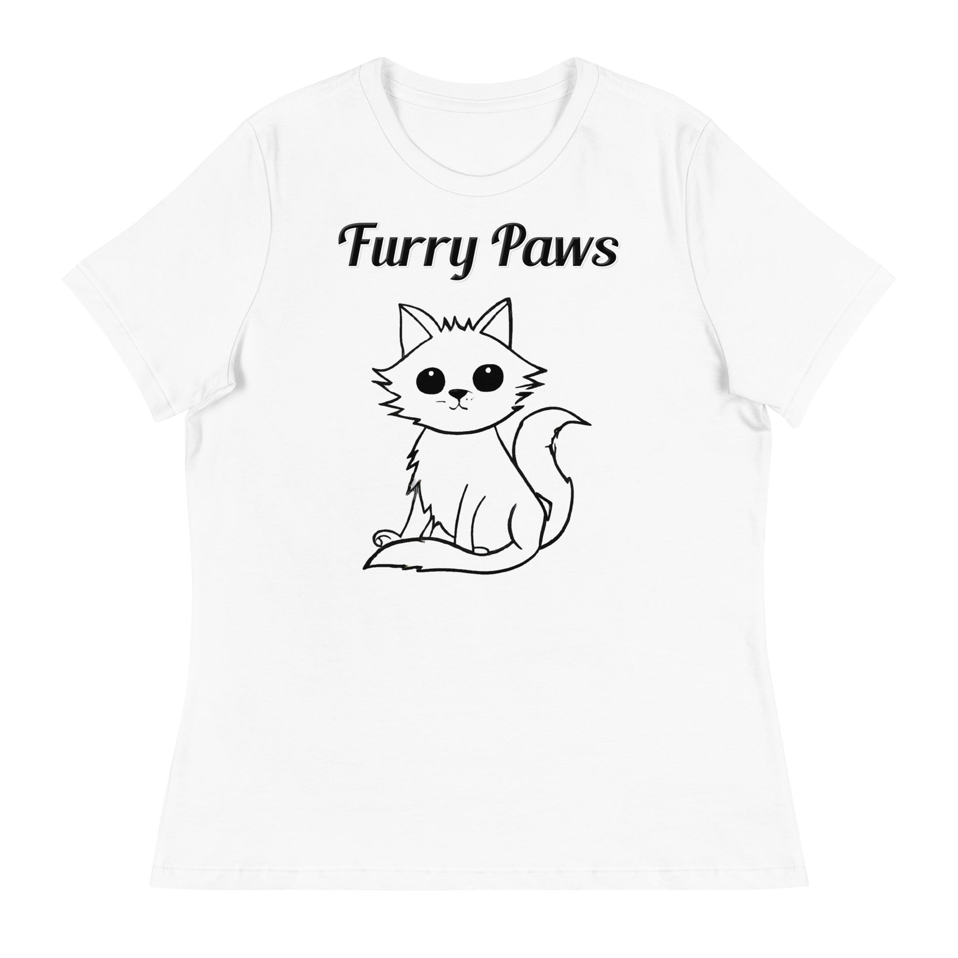 Women's White T-Shirt with text Wispy Kitten Line Art with a text "Furry Paws" at $25.97 found at Personalizedpetlovergifts