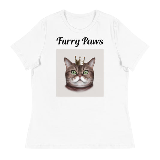 Women's White T-Shirt with text Thick Cat With a Crown with a text "Furry Paws" at $25.97 found at Personalizedpetlovergifts