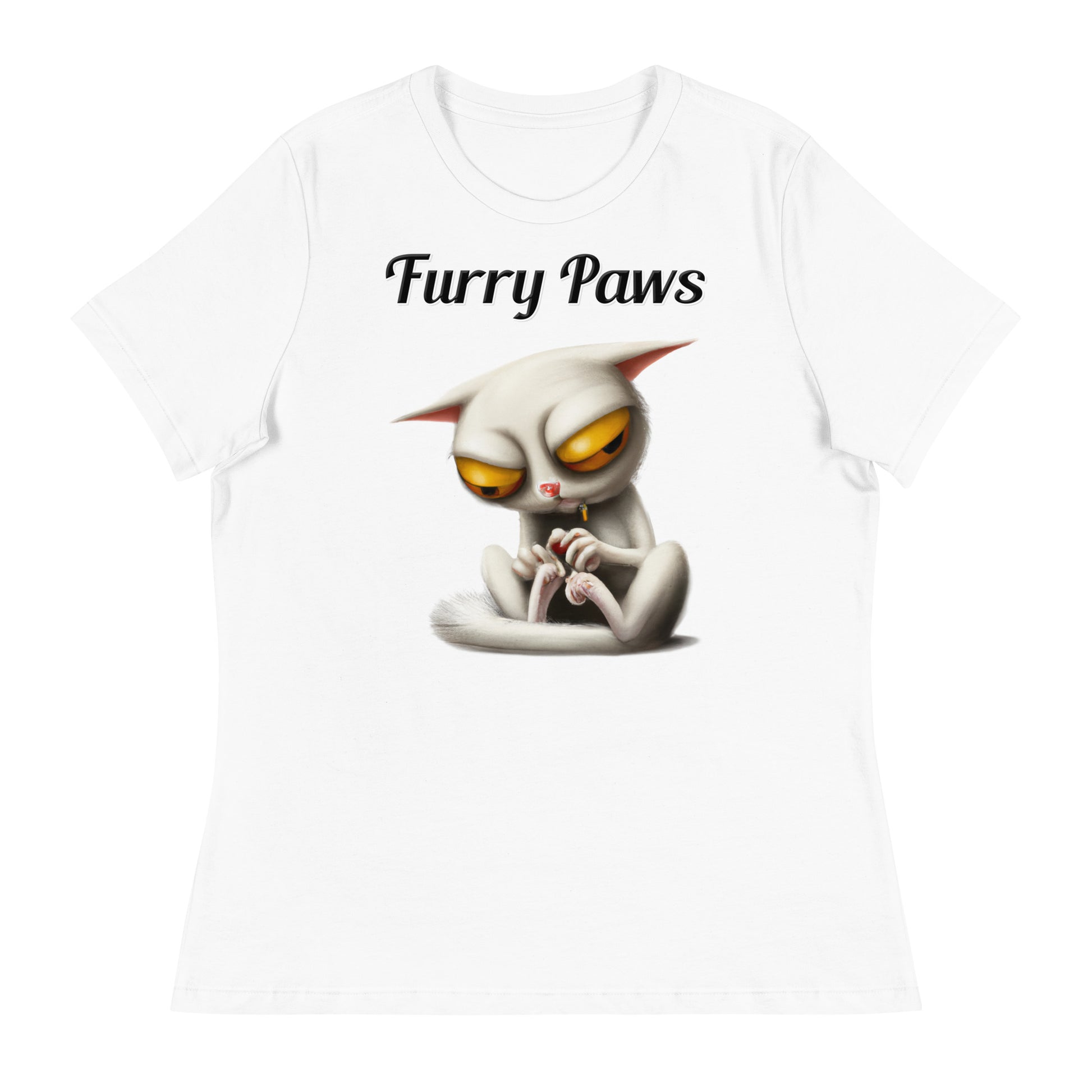 Women's White T-Shirt with text Strange Alien Cat with a text "Furry Paws" at $25.97 found at Personalizedpetlovergifts