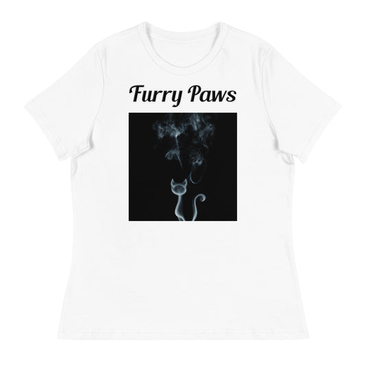 Women's White T-Shirt with text Smoky Cat with a text "Furry Paws" at $25.97 found at Personalizedpetlovergifts