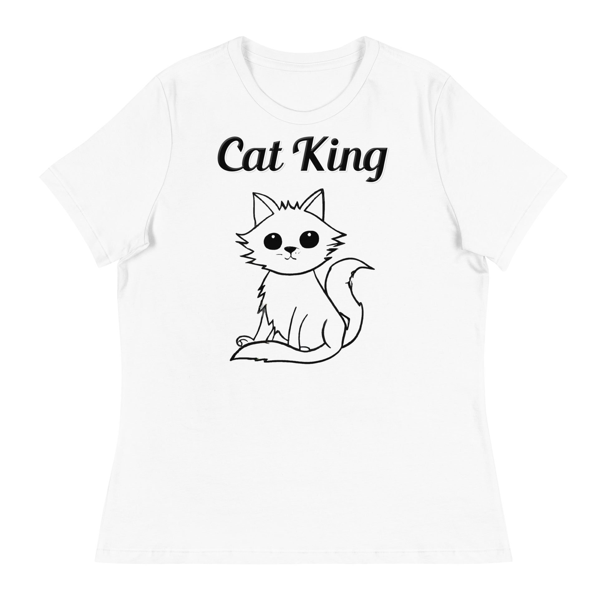 Women's White T-Shirt with text Wispy Kitten Line Art with a text "Cat King" at $25.97 found at Personalizedpetlovergifts