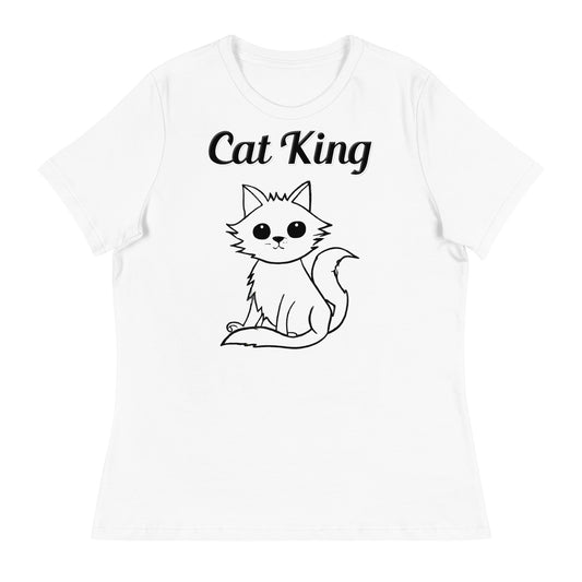 Women's White T-Shirt with text Wispy Kitten Line Art with a text "Cat King" at $25.97 found at Personalizedpetlovergifts