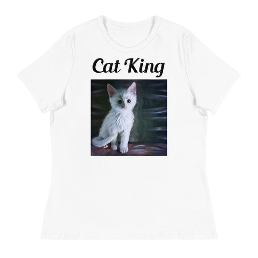 Women's White T-Shirt with text White White Cat with a text "Cat King" at $25.97 found at Personalizedpetlovergifts