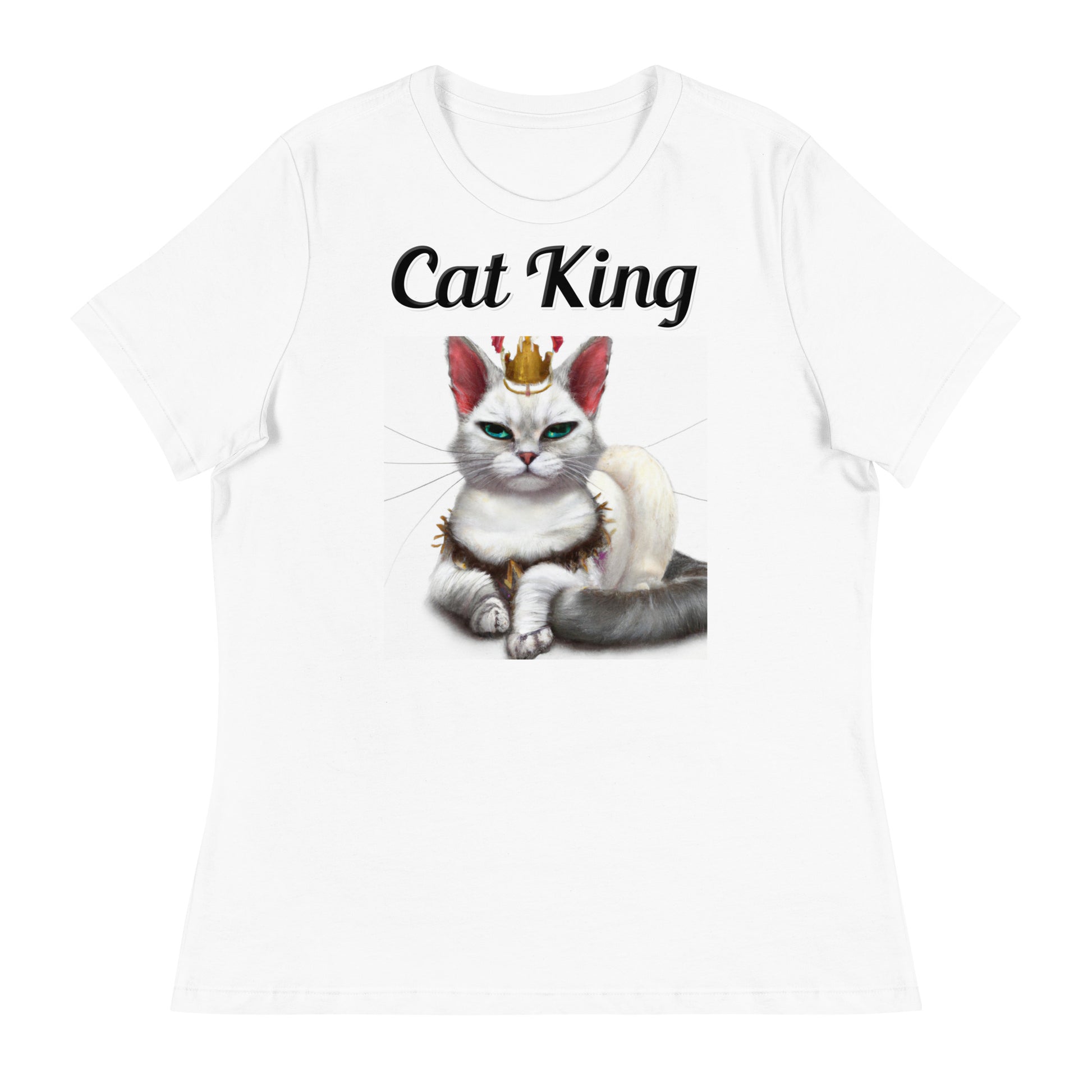 Women's White T-Shirt with text White Queen Cat with a text "Cat King" at $25.97 found at Personalizedpetlovergifts