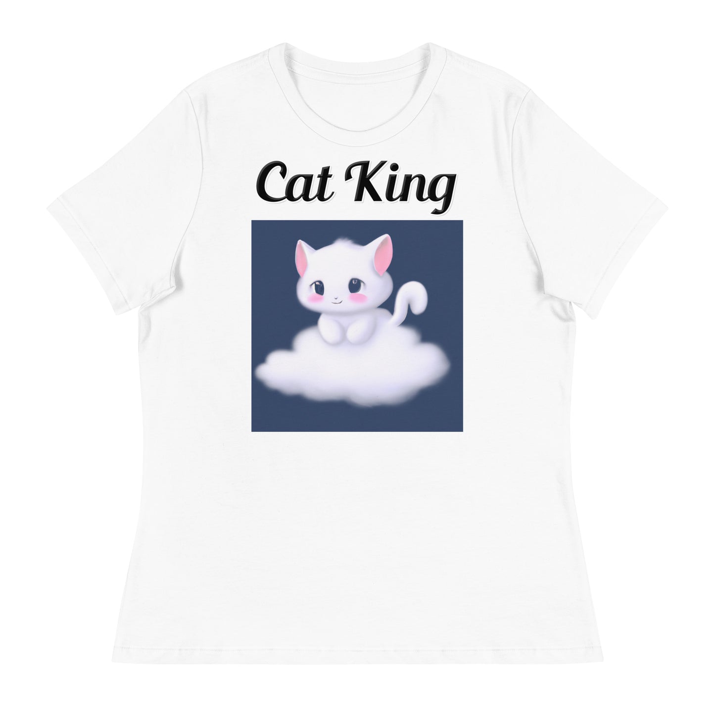 Women's White T-Shirt with text White Kitten On a Cloud with a text "Cat King" at $18 found at Personalizedpetlovergifts