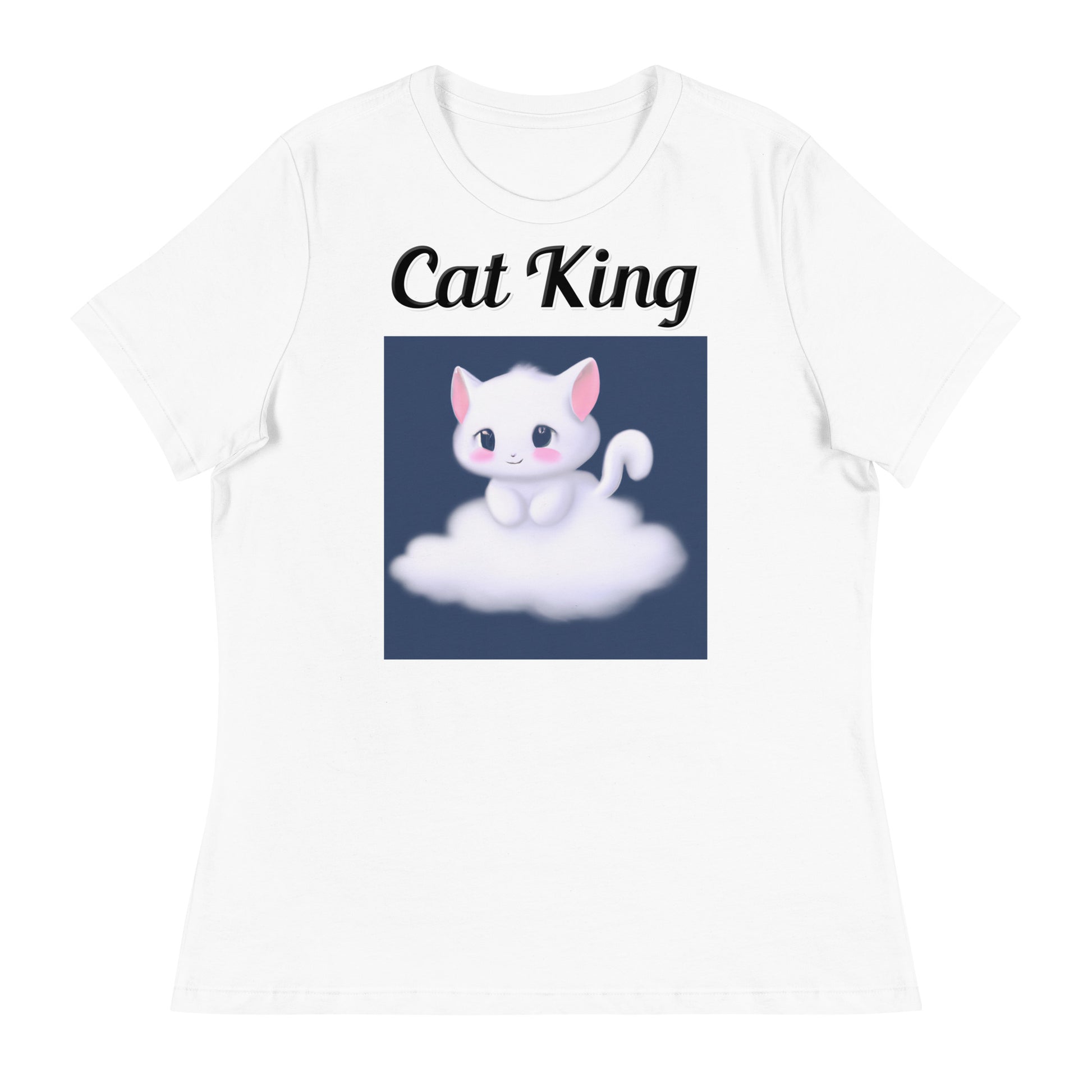 Women's White T-Shirt with text White Kitten On a Cloud with a text "Cat King" at $18 found at Personalizedpetlovergifts