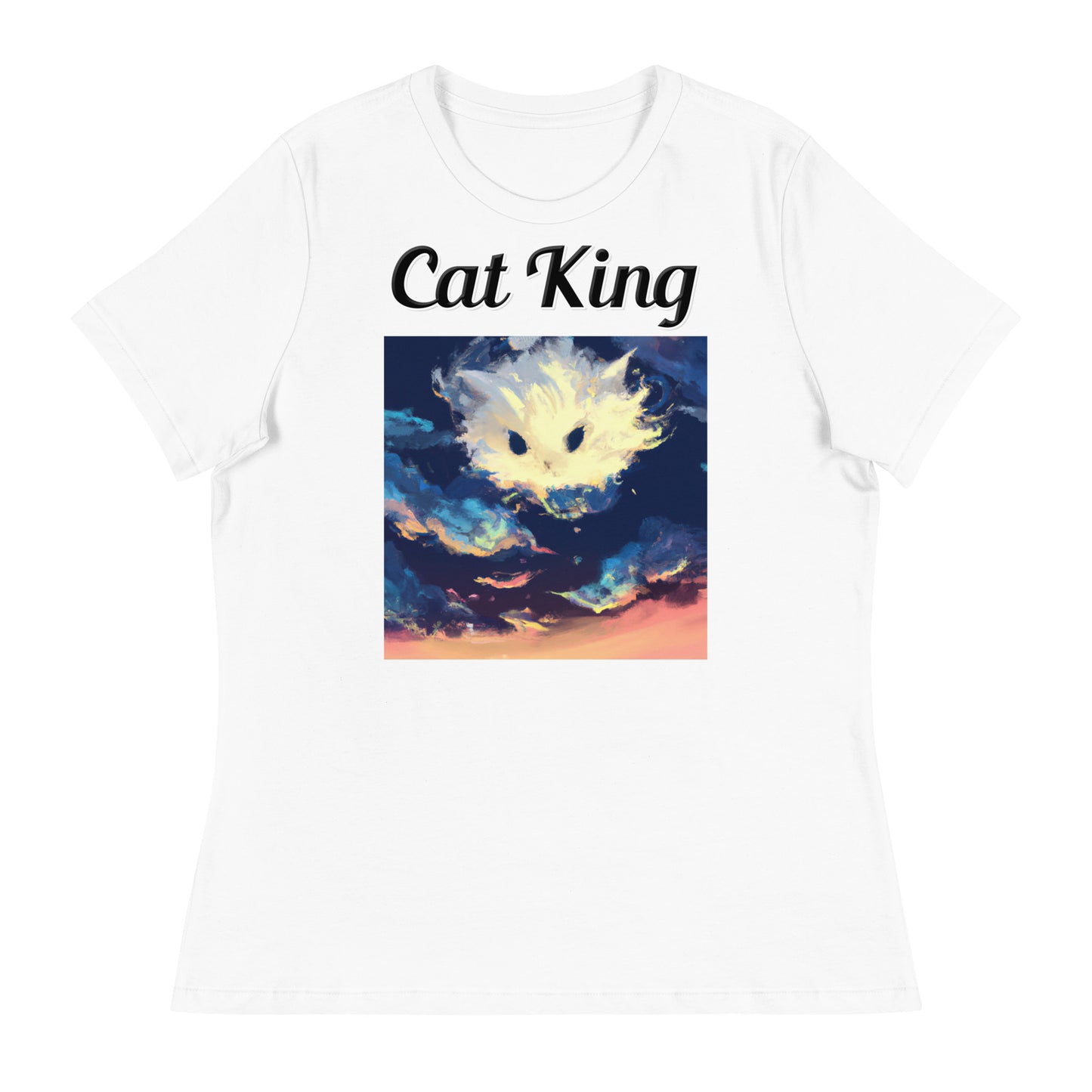 Women's White T-Shirt with text White Kitten Cloud Painting with a text "Cat King" at $18 found at Personalizedpetlovergifts