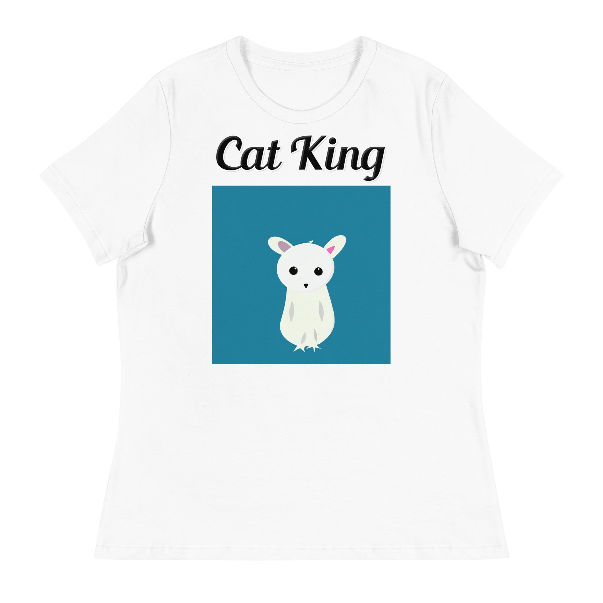 Women's White T-Shirt with text White Creature with a text "Cat King" at $18 found at Personalizedpetlovergifts