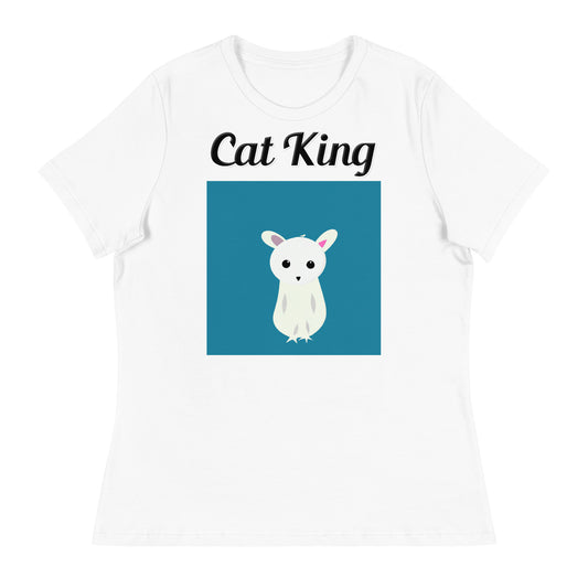 Women's White T-Shirt with text White Creature with a text "Cat King" at $18 found at Personalizedpetlovergifts