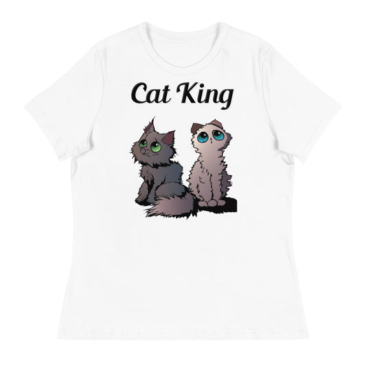 Women's White T-Shirt with text Two Cute Kittens with a text "Cat King" at $18 found at Personalizedpetlovergifts