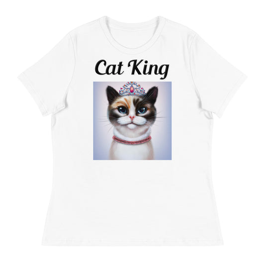 Women's White T-Shirt with text Tri-Colored Cat With A Tiara with a text "Cat King" at $18 found at Personalizedpetlovergifts