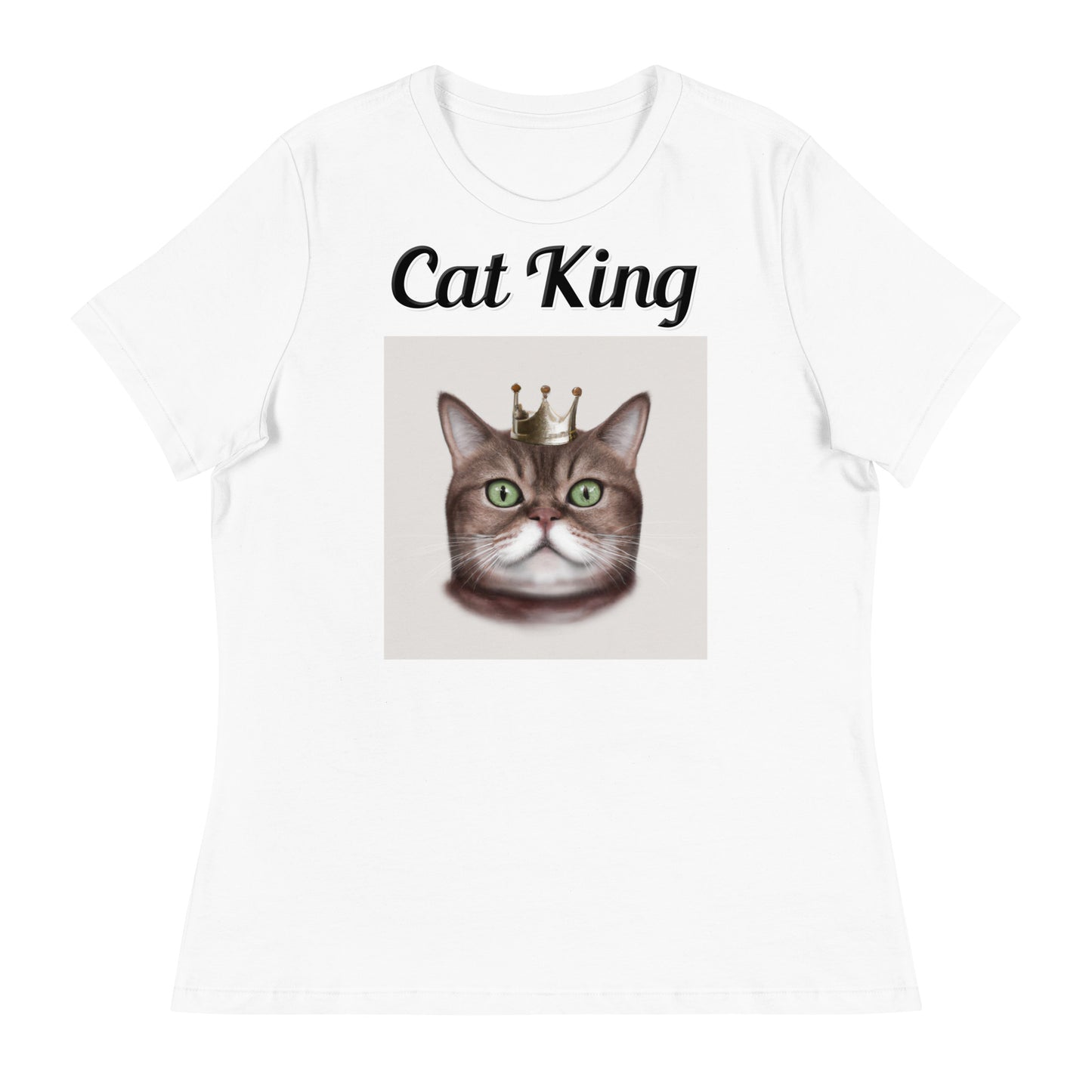 Women's White T-Shirt with text Thick Cat With a Crown with a text "Cat King" at $18 found at Personalizedpetlovergifts