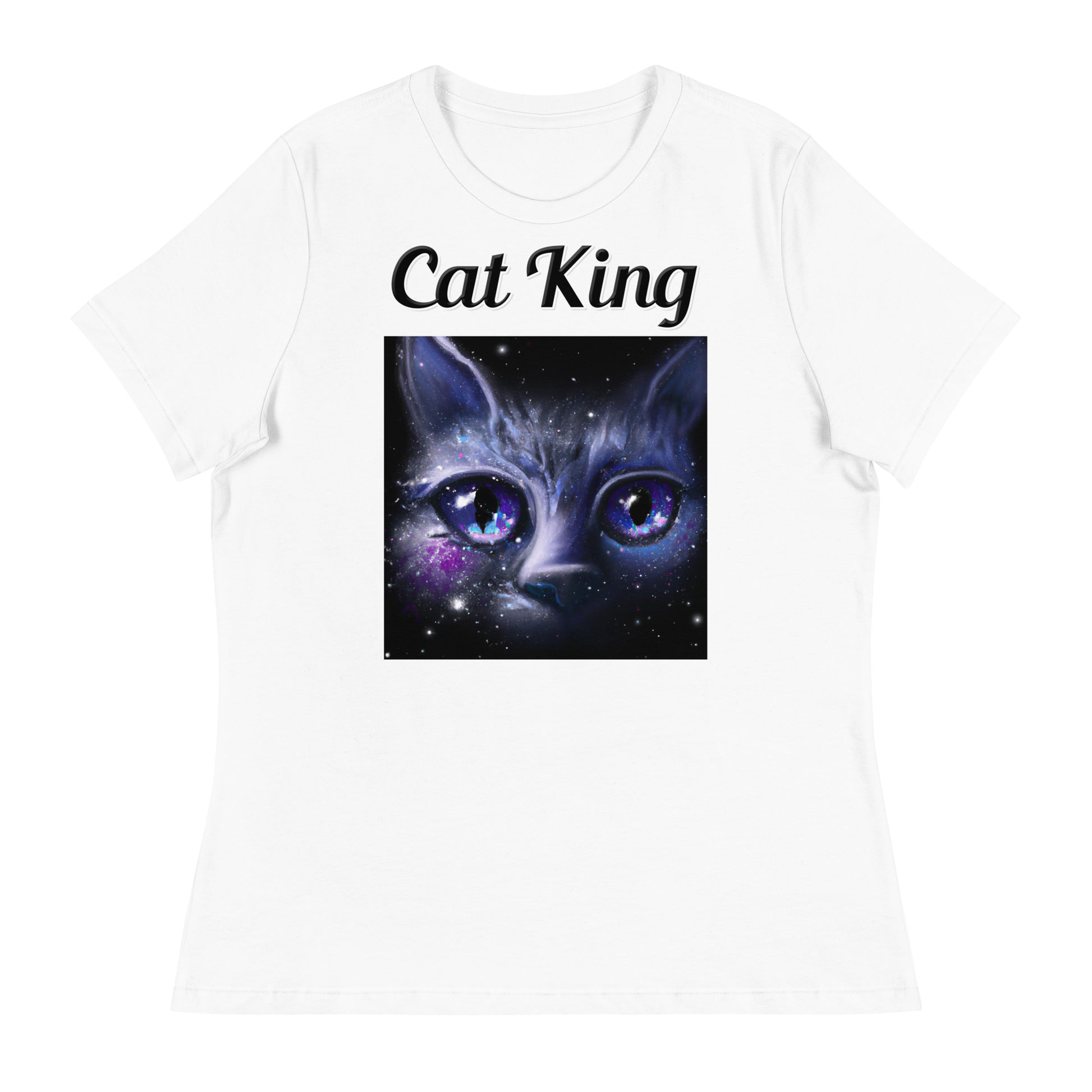 Women's White T-Shirt with text Space Cat with a text "Cat King" at $18 found at Personalizedpetlovergifts