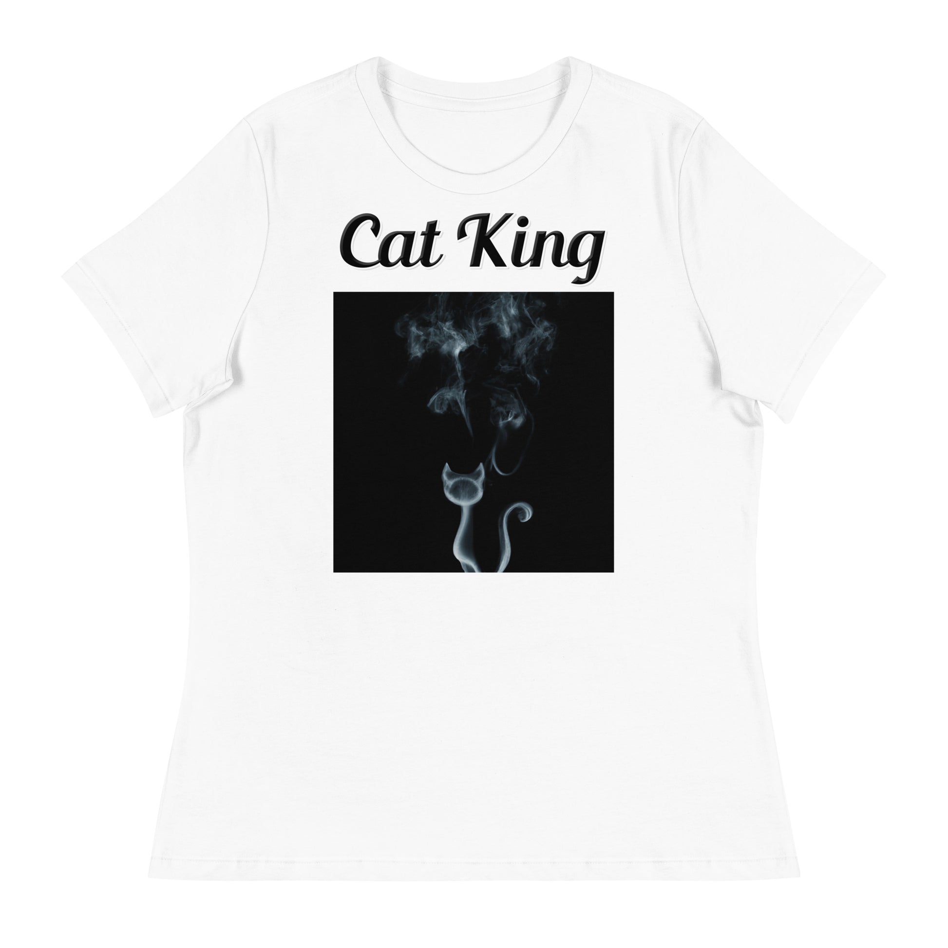 Women's White T-Shirt with text Smoky Cat with a text "Cat King" at $18 found at Personalizedpetlovergifts