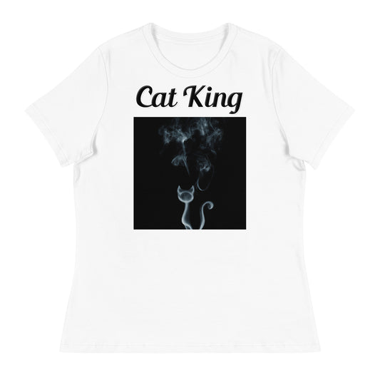 Women's White T-Shirt with text Smoky Cat with a text "Cat King" at $18 found at Personalizedpetlovergifts